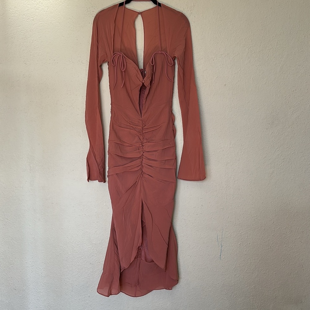 HOUSE OF CB 'Reine' Rose Real Silk Ruffle‎ Midi Dress NWOT size S - Picture 11 of 14
